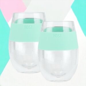 HOST Wine Freeze Cooling Cups Set of 2 Mint Stemless Wine Glasses NWOT
